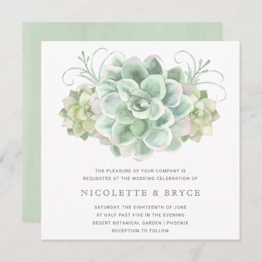Botanische Hochzeit mit elegantem Watercolor Einladung (Vorne/Hinten)