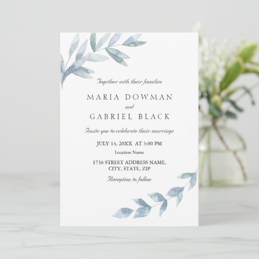 Botanische Hochzeit mit eleganten Wasserfarben Einladung (Stehend Vorderseite)