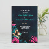 Botanische Hochzeit mit Floral Neon Einladung (Stehend Vorderseite)
