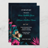 Botanische Hochzeit mit Floral Neon Einladung (Vorne/Hinten)