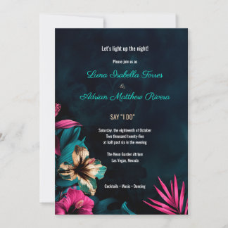 Botanische Hochzeit mit Floral Neon Einladung
