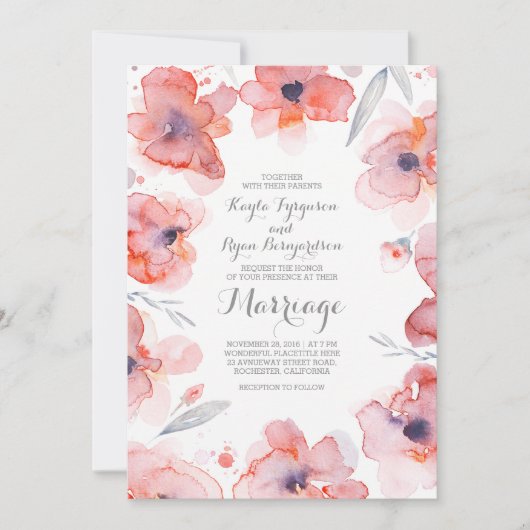 Botanische Hochzeit mit floraler Wasserfarbe Einladung (Vorderseite)