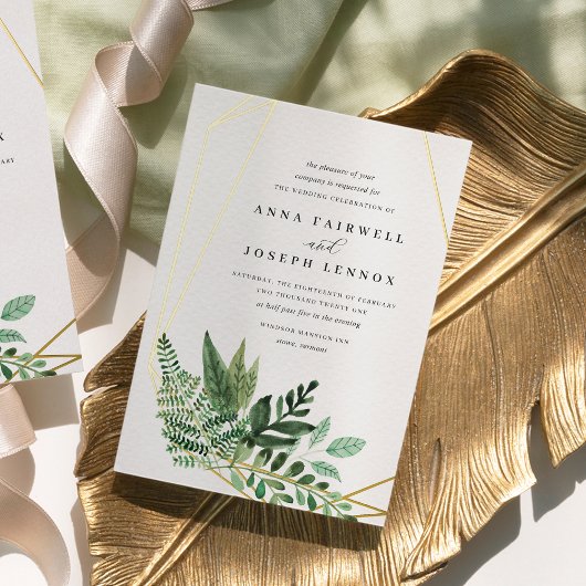 Botanische Hochzeit mit geometrischen Wasserfarben Folieneinladung