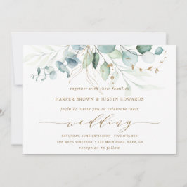 Botanische Hochzeit mit Gold und Grün Einladung