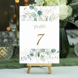 Botanische Hochzeit mit Gold und Grün Tischnummer