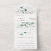 Botanische Hochzeit mit Gold und grünem Wasser All In One Einladung (Innen Boden)