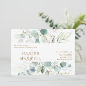 Botanische Hochzeit mit Gold und grünem Wasser Einladung (Stehend Vorderseite)
