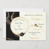Botanische Hochzeit mit Gold und Schwarz-Blume Einladung (Vorderseite)