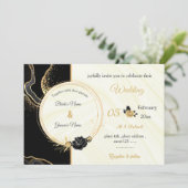Botanische Hochzeit mit Gold und Schwarz-Blume Einladung (Stehend Vorderseite)
