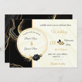 Botanische Hochzeit mit Gold und Schwarz-Blume Einladung