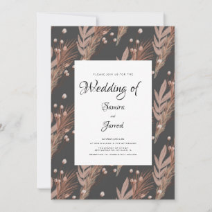 Botanische Hochzeit mit handgezogenen Pampas Einladung