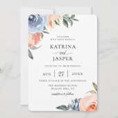 Botanische Hochzeit mit hellblauem Pfirsich Einladung (Vorderseite)