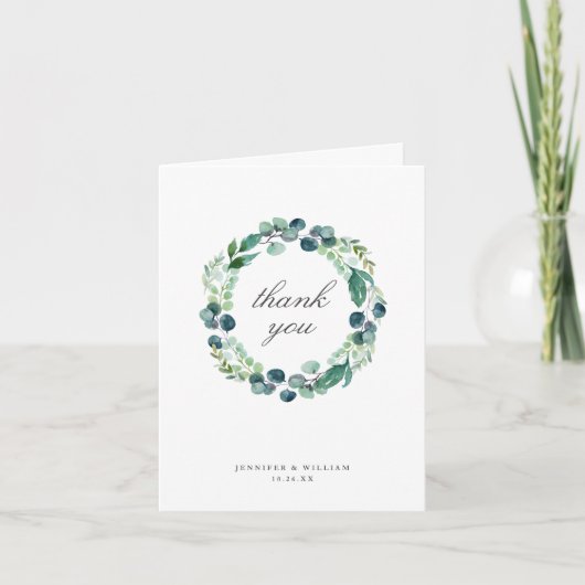 Botanische Hochzeit mit Leafy Watercolor Dankeschö Einladung (Vorderseite)