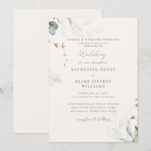Botanische Hochzeit mit leichtem Champagner II Einladung