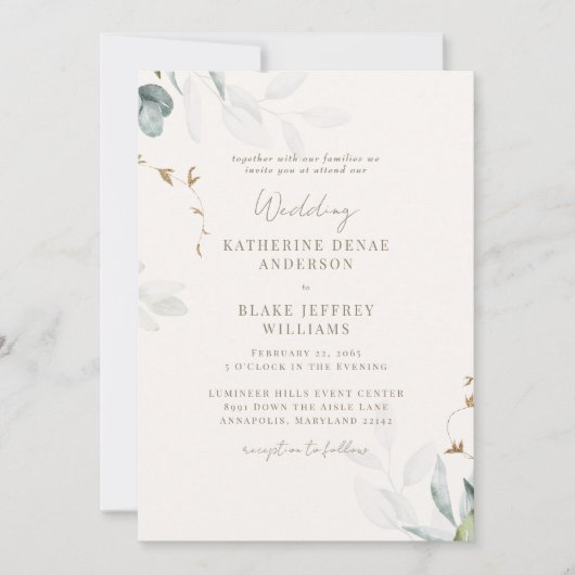 Botanische Hochzeit mit leichtem Champagner III Einladung (Vorderseite)