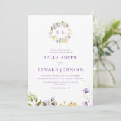 Botanische Hochzeit mit Lila Flora Einladung (Stehend Vorderseite)