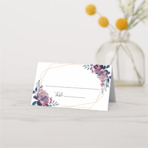 Botanische Hochzeit mit lila floraler Geometrie Platzkarte