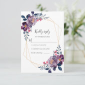 Botanische Hochzeit mit lila floraler Geometrie RSVP Karte (Stehend Vorderseite)