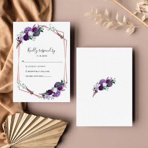 Botanische Hochzeit mit lila floraler Geometrie RSVP Karte