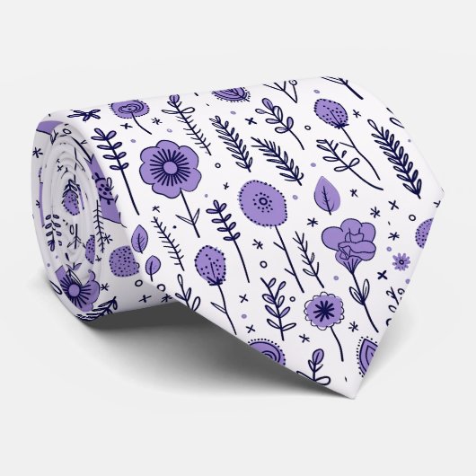 Botanische Hochzeit mit lila und weißer Blüte Krawatte (Gerollt)