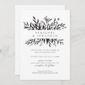 Botanische Hochzeit mit Minimalistischem Schwarz u Einladung (Vorne/Hinten)