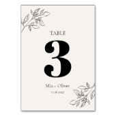 Botanische Hochzeit mit Minimalistischem Schwarz u Tischnummer (Vorderseite)