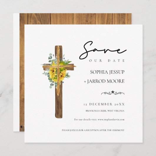 Botanische Hochzeit mit modernem rustikalem Holz Save The Date (Vorne/Hinten)