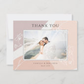 Botanische Hochzeit mit modernen Blütenpfirsichen Dankeskarte (Vorderseite)