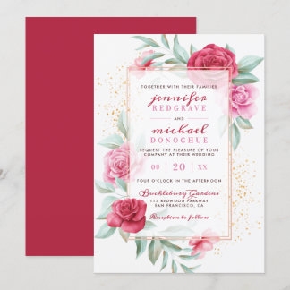 Botanische Hochzeit mit modernen rosa und roten Ch Einladung