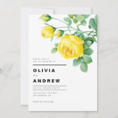 Botanische Hochzeit mit romantischen Gelben Rosen Einladung (Vorderseite)