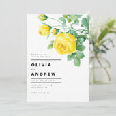 Botanische Hochzeit mit romantischen Gelben Rosen Einladung (Stehend Vorderseite)