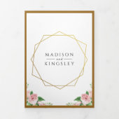 Botanische Hochzeit mit rosa Flora Dreifach Gefaltete Einladung (Cover)