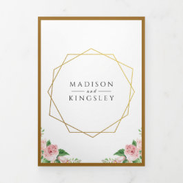 Botanische Hochzeit mit rosa Flora Dreifach Gefaltete Einladung