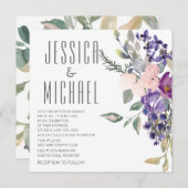 Botanische Hochzeit mit rosa Lila Flora Einladung (Vorne/Hinten)