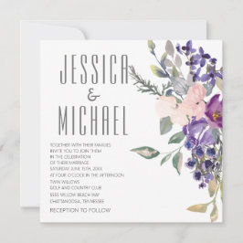 Botanische Hochzeit mit rosa Lila Flora Einladung