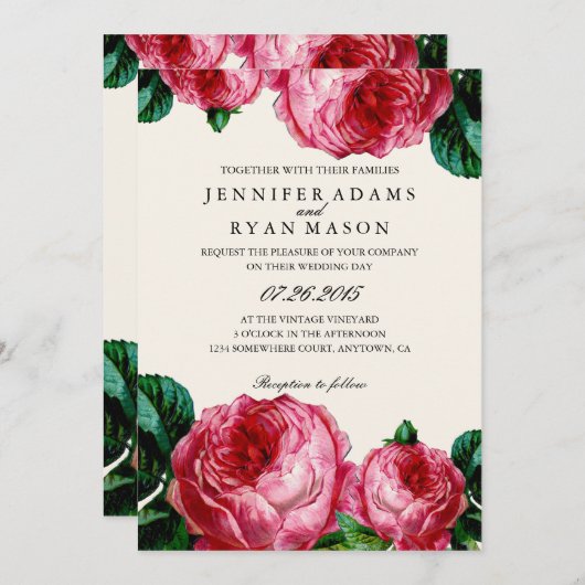 Botanische Hochzeit mit rosa Wasserfarbe Einladung (Vorne/Hinten)