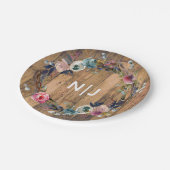 Botanische Hochzeit mit Rustikalem Holzschlag Pappteller (Schrägansicht)