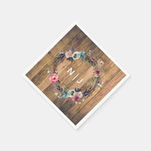 Botanische Hochzeit mit Rustikalem Holzschlag Serviette (Ecke)