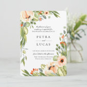 Botanische Hochzeit mit rustikalem Pfirsich Einladung (Stehend Vorderseite)