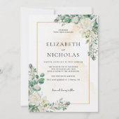 Botanische Hochzeit mit rustikalem Weiß Einladung (Vorderseite)