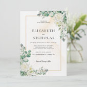 Botanische Hochzeit mit rustikalem Weiß Einladung (Stehend Vorderseite)