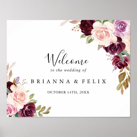 Botanische Hochzeit mit rustikaler Flora Begrüßung Poster (Vorne)