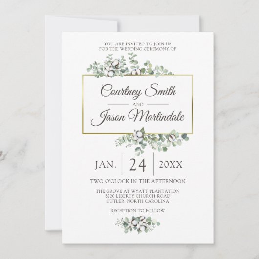 Botanische Hochzeit mit rustikaler Südwolle Einladung (Vorderseite)