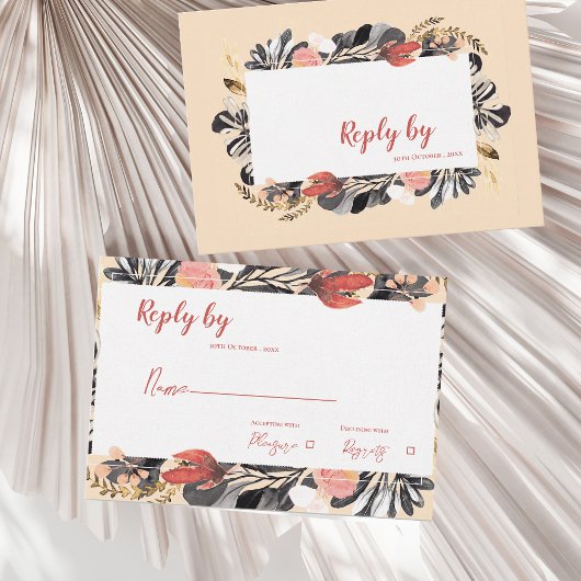 Botanische Hochzeit mit schwarzem Blütenblatt RSVP Karte