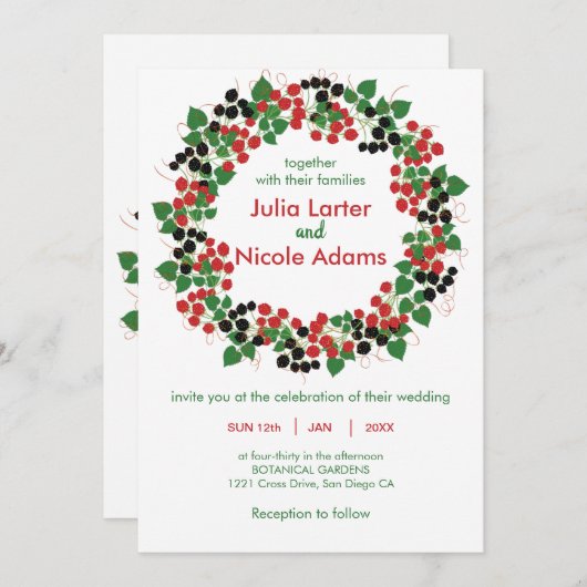 Botanische Hochzeit mit schwarzen Früchten Einladung (Vorne/Hinten)