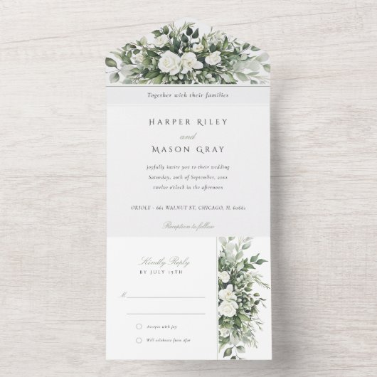 Botanische Hochzeit mit Tear-Away-UAWG All In One Einladung (Innen Boden)