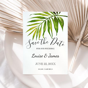 Botanische Hochzeit mit tropischen Palmenblättern Save The Date