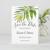 Botanische Hochzeit mit tropischen Palmenblättern Save The Date (Stehend Vorderseite)
