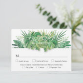 Botanische Hochzeit mit tropischen Pflanzen und Bl RSVP Karte (Stehend Vorderseite)