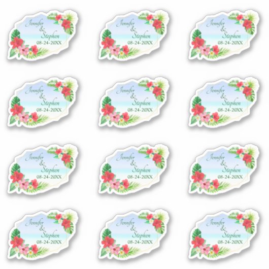 Botanische Hochzeit mit tropischer Flora Aufkleber (Vorderseite)